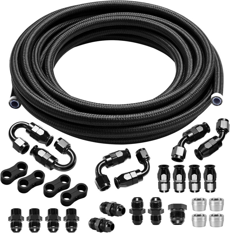 BRIFITOR 8AN PTFE Fuel Line Kit Nylon Braided PTFE Fuel Hose 20FT With AN8 Hose End Fitting For LS Swap EFI Fuel System - Image 1